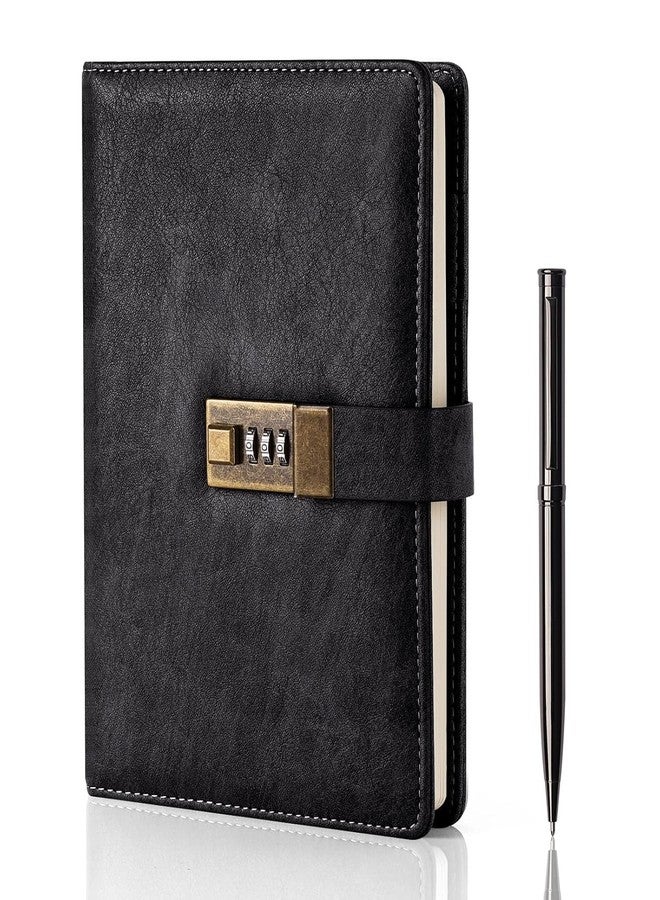 Fennec Mart Diary With lock A5 Pu Leather Journal With Combination Vintage Journal Password Protected Notebook With Pen & Gift Box Diary Planner Organizer For Women Men 8.6X5.8In 192 Pages (Black) - Image 1