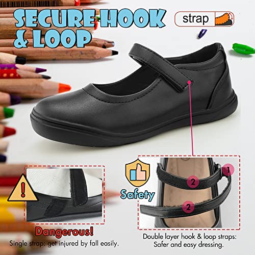 Tobfis Girl's Mary Jane Flats Lightweight School Uniform Shoes Black Dress Shoes,Black PU,6 M US Big Kid - Image 4