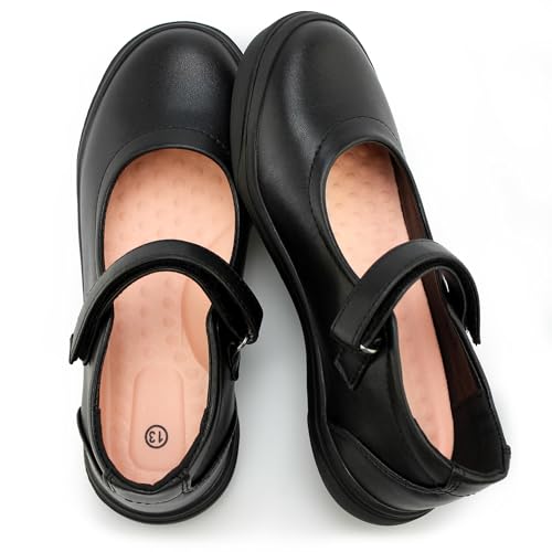 Tobfis Girl's Mary Jane Flats Lightweight School Uniform Shoes Black Dress Shoes,Black PU,6 M US Big Kid - Image 1