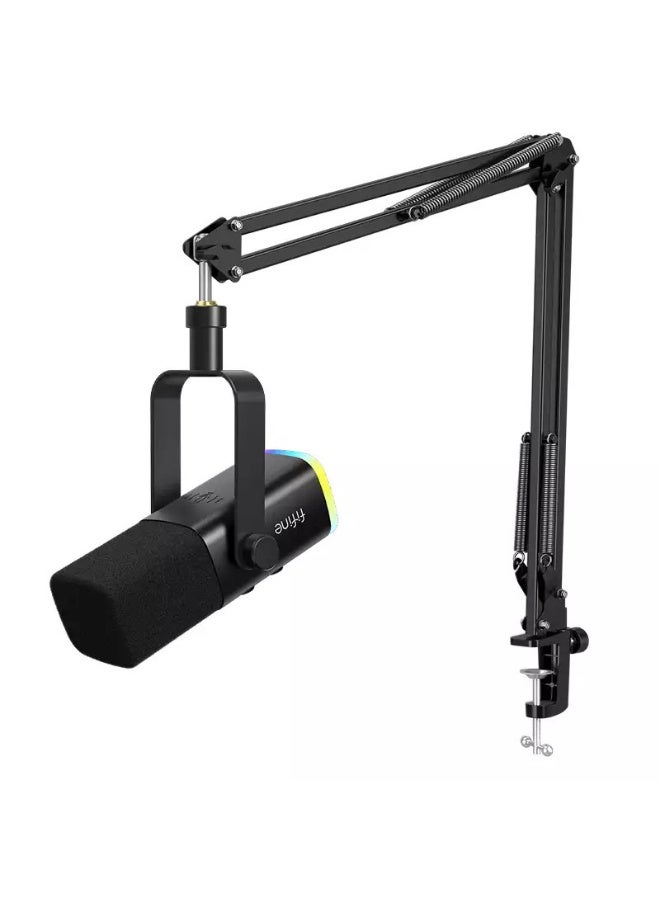 FIFINE AmpliGame AM8T USB/XLR Dynamic Microphone Kit with Boom Arm Stand, Black - Image 1