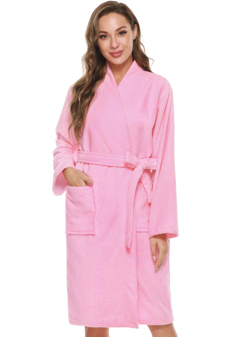 Kniffi Kimono Bathrobe for Women Terry Cloth Robes knee length towel Bathrobe Pink XL - Image 1