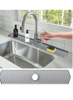 Peachjoy Kitchen Sink Splash Guard, 30" x 5.7" Silicone Faucet Handle Drip Catcher Tray Mat, Slope Upgraded Faucet Mat, Longer Silicone Sink Mat for Kitchen Bathroom  - Image 1