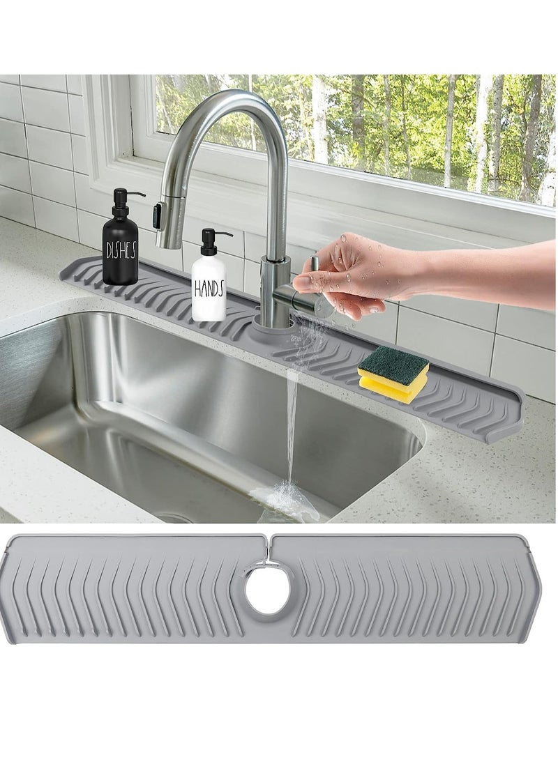 Peachjoy Kitchen Sink Splash Guard, 30" x 5.7" Silicone Faucet Handle Drip Catcher Tray Mat, Slope Upgraded Faucet Mat, Longer Silicone Sink Mat for Kitchen Bathroom  - Image 1