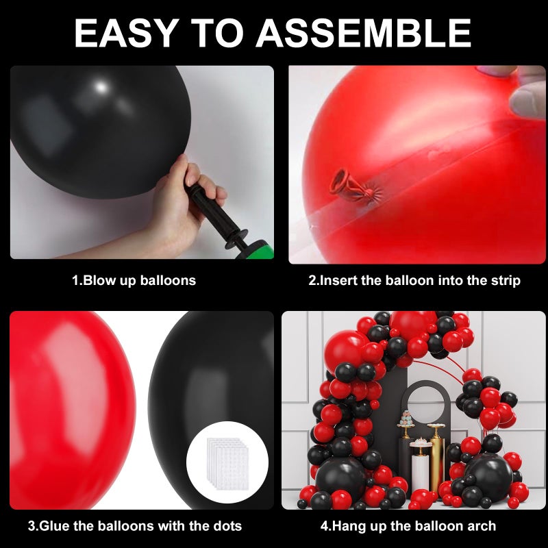 YMSZ Red Black Balloons Garland Arch Kit, 134pcs Black and Red Party Balloons with Different Size for Graduation, Birthday, Anniversary, BBQ Casino, New Year Party Decorations Supplies - Image 3