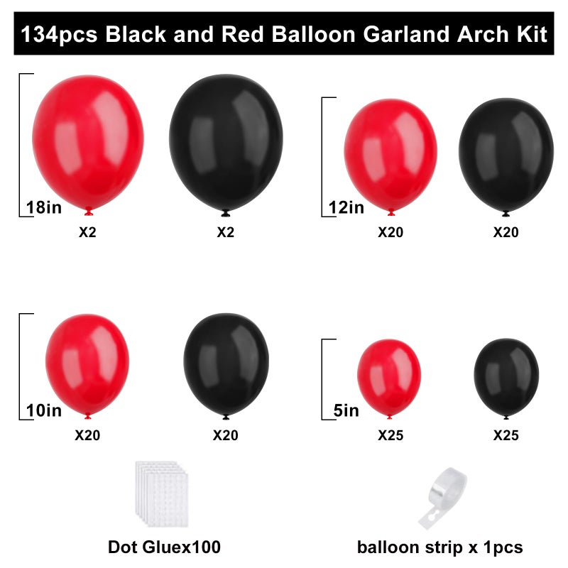 YMSZ Red Black Balloons Garland Arch Kit, 134pcs Black and Red Party Balloons with Different Size for Graduation, Birthday, Anniversary, BBQ Casino, New Year Party Decorations Supplies - Image 2