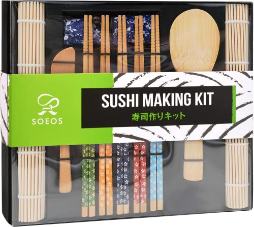 Soeos Beginner Sushi Making Kit, 10 Piece Bamboo Sushi Kit with 2 Bamboo Rolling Mats, 5 Pairs Chopsticks, Paddle, and Spreader, All Natural, Sushi Making Kit Gift Set, Sushi Maker Kit, Sushi Maker. - Image 2
