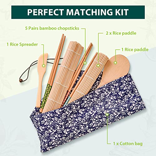 Soeos Beginner Sushi Making Kit, 10 Piece Bamboo Sushi Kit with 2 Bamboo Rolling Mats, 5 Pairs Chopsticks, Paddle, and Spreader, All Natural, Sushi Making Kit Gift Set, Sushi Maker Kit, Sushi Maker. - Image 4