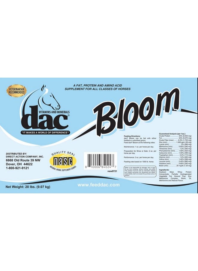 Dac DAC Bloom 5 lb Horse Weight Gain Calorie Hoof Skin Coat Fat Supplement  - Image 2