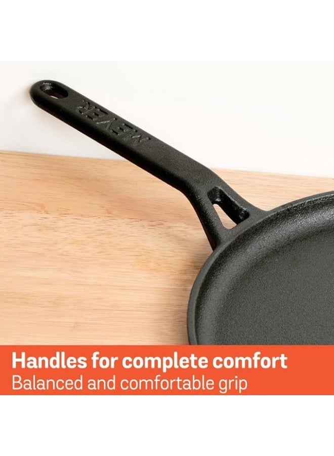 Meyer Pre-Seasoned Cast Iron Roti/Chapati/Dosa Tawa Pan with Stick Handle, Dosa Kallu, Iron Tawa Big Size | Pre-Seasoned Cast Iron Cookware | Gas Stovetop Compatible | 26cm, Black - Image 3