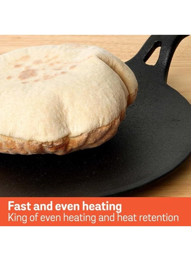 Meyer Pre-Seasoned Cast Iron Roti/Chapati/Dosa Tawa Pan with Stick Handle, Dosa Kallu, Iron Tawa Big Size | Pre-Seasoned Cast Iron Cookware | Gas Stovetop Compatible | 26cm, Black - Image 4