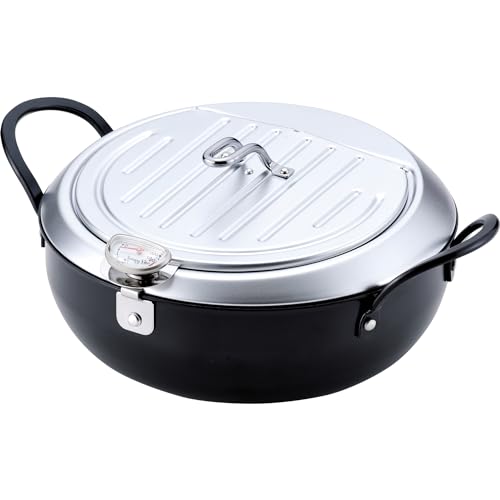 Wahei Freiz TM-9090 Tsubamesanjo Iimonokoji Iron Tempura Pot with Lid, 9.4 inches (24 cm), Thermometer, Induction Compatible, Gas Fryer, Hot Pot, Tempura, Oil Cutter, Made in Japan - Image 1