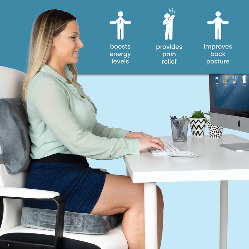 Healthy Spirit Memory Foam Seat Cushion and Lumbar Back Cushion Combo Set | Office Chair Cushion Set, Car Seat .., Gray - Image 2