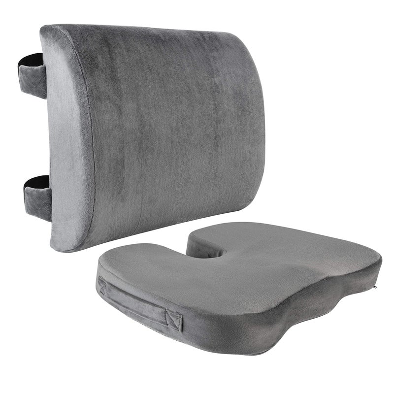 Healthy Spirit Memory Foam Seat Cushion and Lumbar Back Cushion Combo Set | Office Chair Cushion Set, Car Seat .., Gray - Image 1