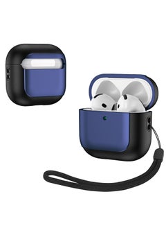 Suitable For Airpods 4 For Apple Bluetooth Protective Case Pro2 Electroplated Leather Anti-drop Business 6 Generation Headphone Case-Color:Dark Blue-Applicable Models:Airpods 4 Standard Version Without Sound Hole At The Bottom