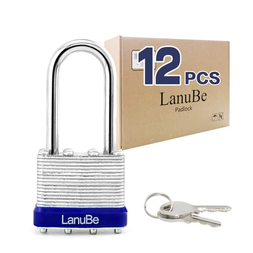 LanuBe Lock Laminated Steel Keyed Padlock,Keyed Alike Locks, Long Shackle Padlock,Pack of 12 - Image 1