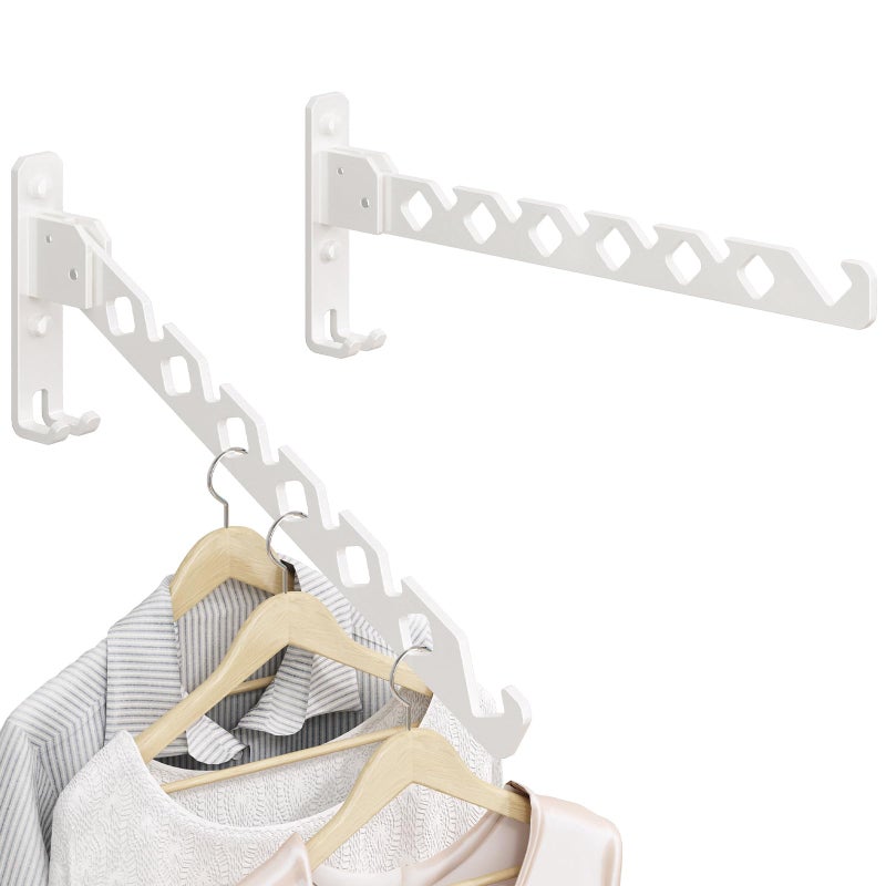 Dancrul Wall Mounted Clothes Drying Rack Foldable Laundry Hanger Wall Mount Wall Clothes Rack For Laundry Room  Clothes Hanger Indoor Perfect For Small Spaces White 2 Packs - Image 1
