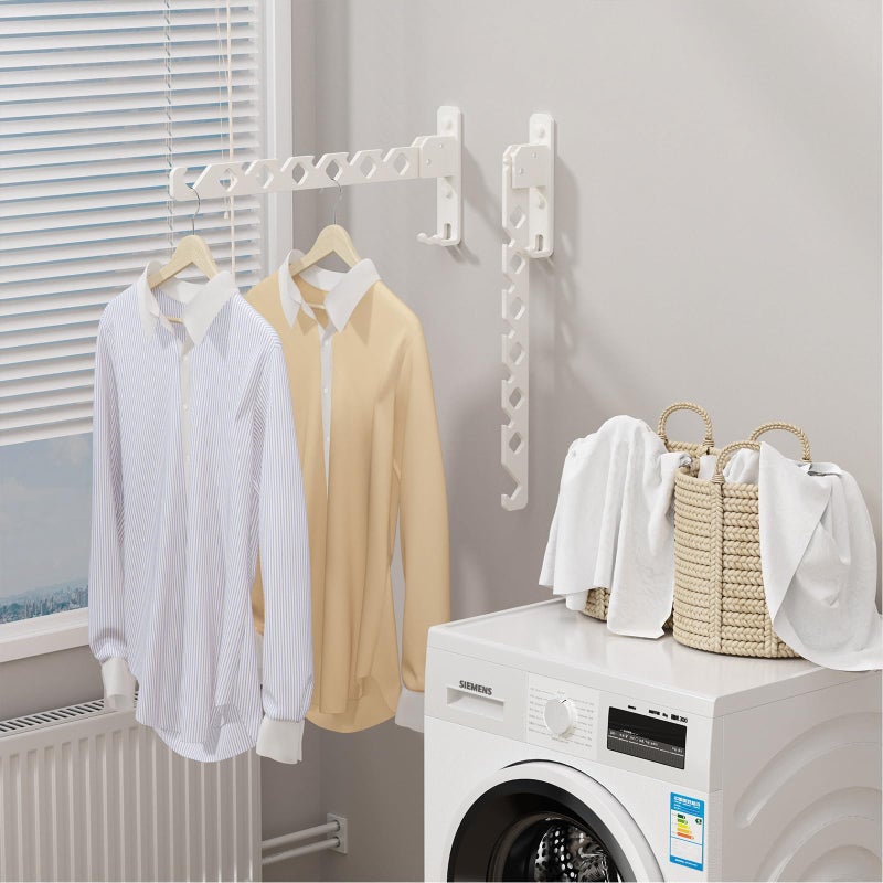 Dancrul Wall Mounted Clothes Drying Rack Foldable Laundry Hanger Wall Mount Wall Clothes Rack For Laundry Room  Clothes Hanger Indoor Perfect For Small Spaces White 2 Packs - Image 2