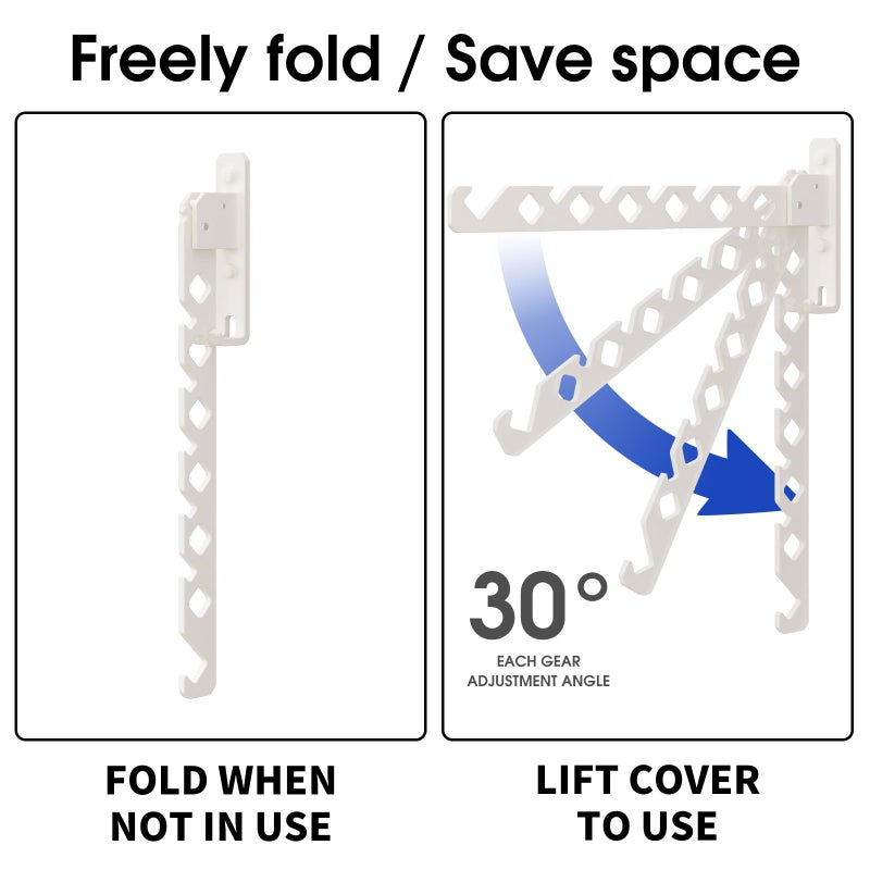 Dancrul Wall Mounted Clothes Drying Rack Foldable Laundry Hanger Wall Mount Wall Clothes Rack For Laundry Room  Clothes Hanger Indoor Perfect For Small Spaces White 2 Packs - Image 4