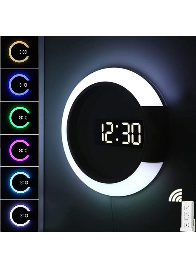 Raxoom LED Wall Clock, USB Power Remote Control Digital Wall Clock Creative LED Mirror Wall Clock with Alarm/Temperature Ring Multicolor Light 12 Inch Round Hollow Wall Light with Color Switching  - Image 1