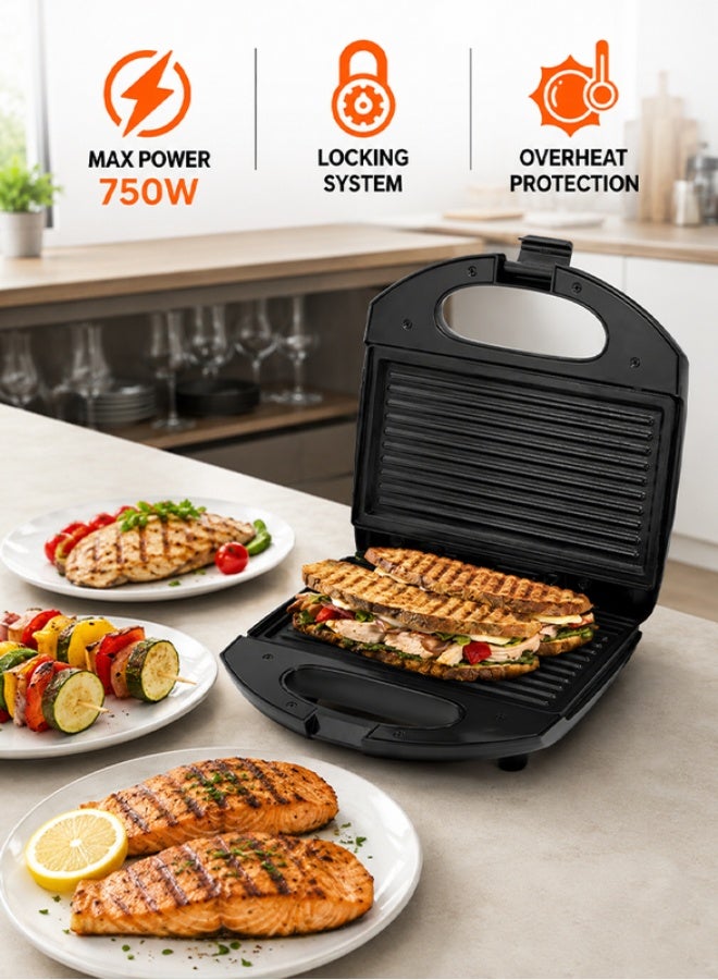 SONASHI 2 Slice Grill Maker – Non-Stick, Stainless Steel Sandwich Maker with Handle Locking System, Indicator Light, Overheat Protection 750 W SGT-853 Black/Silver 750 W SGT-853 Black/Silver - Image 5