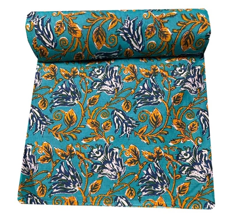 Kalap Floral Printed Cotton Cloth Materiel Indian Cotton Hand Block Print Fabric Running Jaipuri Hand Block Printed Women Dress Material Kurtis Natural 43 Inches 2 Meter - Image 1