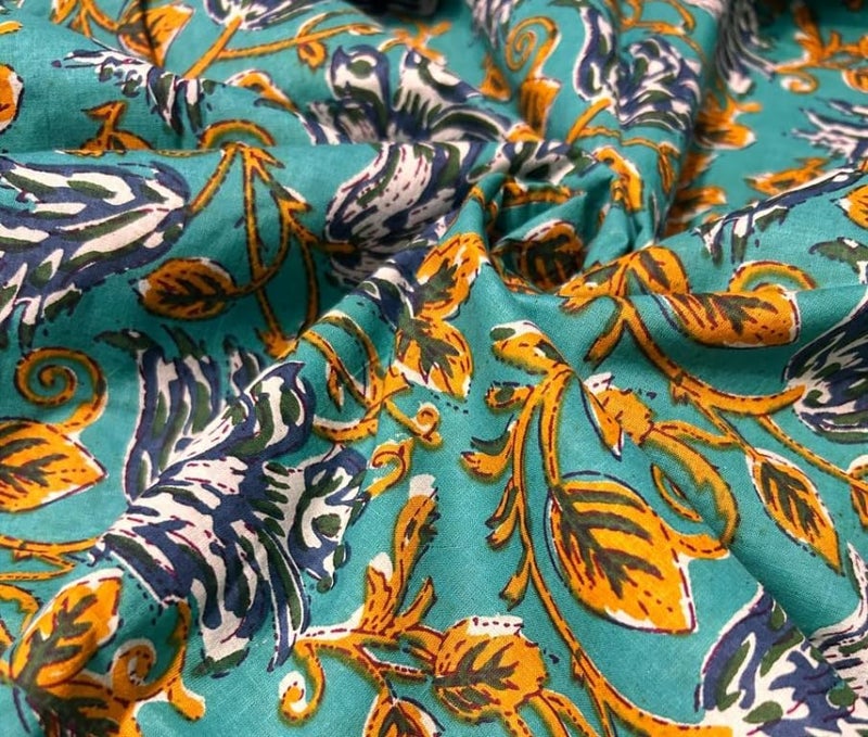 Kalap Floral Printed Cotton Cloth Materiel Indian Cotton Hand Block Print Fabric Running Jaipuri Hand Block Printed Women Dress Material Kurtis Natural 43 Inches 2 Meter - Image 2