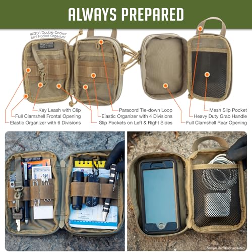 MAXPEDITION Double-Decker Mini Pocket Organizer (4” x 2.5” x 6”) EDC Pouch, Tactical Tool Pouch for Organization, MOLLE Accessories for Everyday Carry (Khaki) 0258K - Image 4