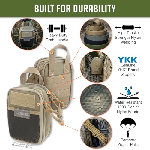 MAXPEDITION Double-Decker Mini Pocket Organizer (4” x 2.5” x 6”) EDC Pouch, Tactical Tool Pouch for Organization, MOLLE Accessories for Everyday Carry (Khaki) 0258K - Image 3