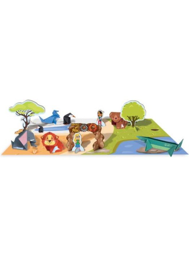 أفينير Origami Create My Own Zoo Fold 8 Vivid Animals and Cardboard Characters 40 Double-sided Folding Sheets Big Themed Activities Poster for Kids 5+ - Image 2