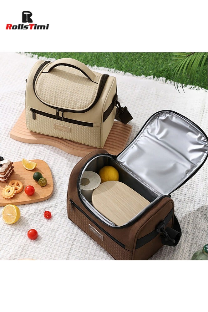 RollsTimi  Lunch Bag for Women/Men, Insulated Lunch Boxs  Soft Cooler Cooling Tote, Lightweight Reusable Waterproof Lunch Box with Adjustable Shoulder Strap For Work,Khaki - Image 2