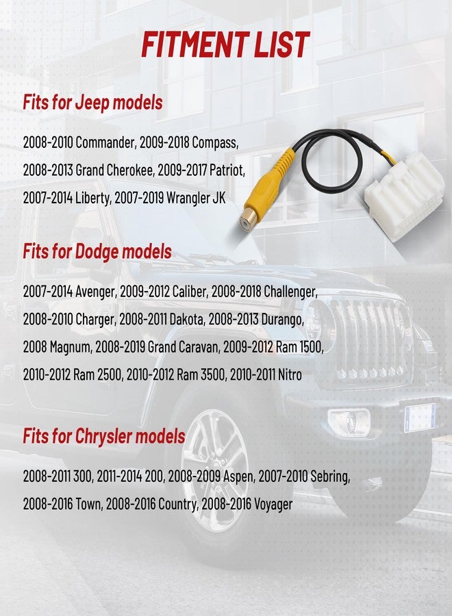 RED WOLF لسيارة جيب رانجلر JK، طقم أسلاك كاميرا الرجوع للخلف مع محول RCA للتوصيل بشاشة الراديو الأصلية - Image 2