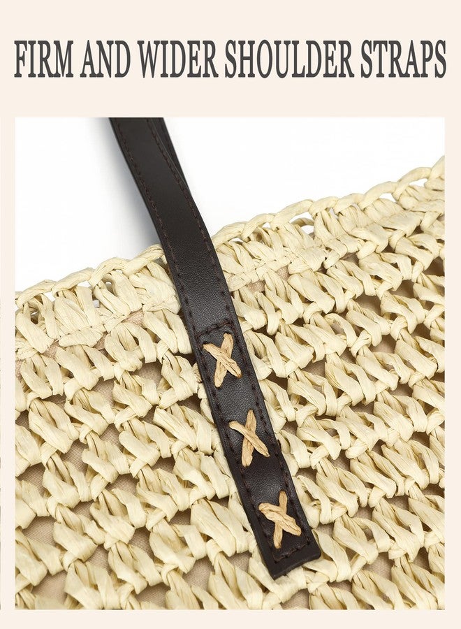 VODIU Women's Handmade Straw Woven Tote Bag,Large Zip Beach Woven Handbag for Summer - Image 4