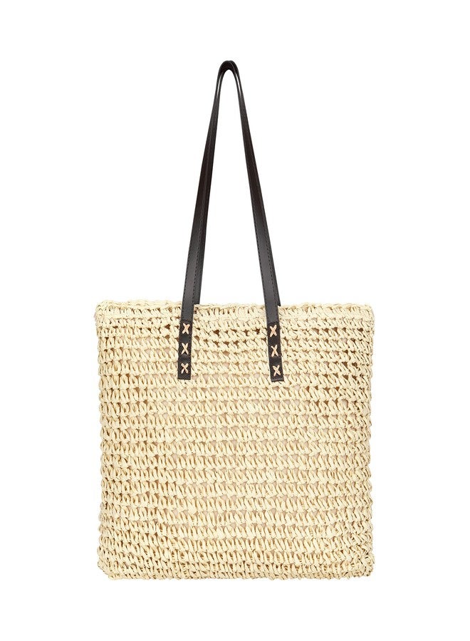 VODIU Women's Handmade Straw Woven Tote Bag,Large Zip Beach Woven Handbag for Summer - Image 1