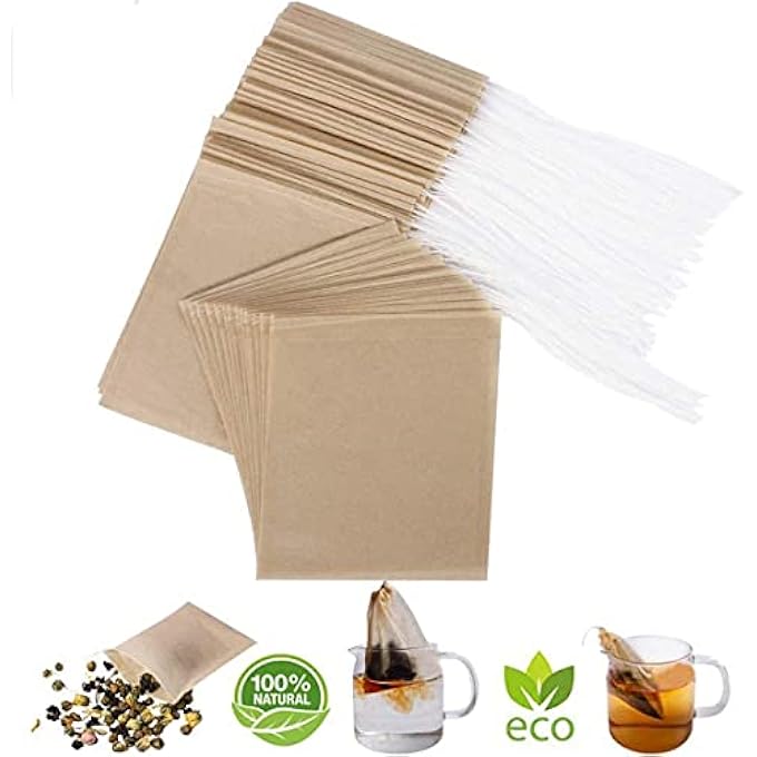 كاست ويف 100 كيس فلتر شاي للاستخدام مرة واحدة، أكياس مصفاة برباط طبيعي لأوراق الشاي السائبة والتوابل والقهوة، 32 × 40 بوصة، سريع وسهل التخمير - Image 1