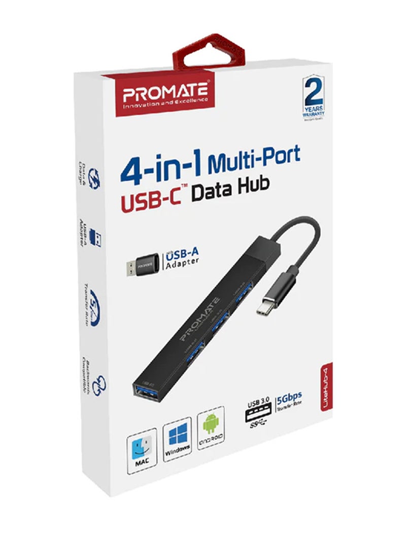 PROMATE 4-In-1 Type-C Sync/Charge Adapter With USB-A Adapter Black - Image 2