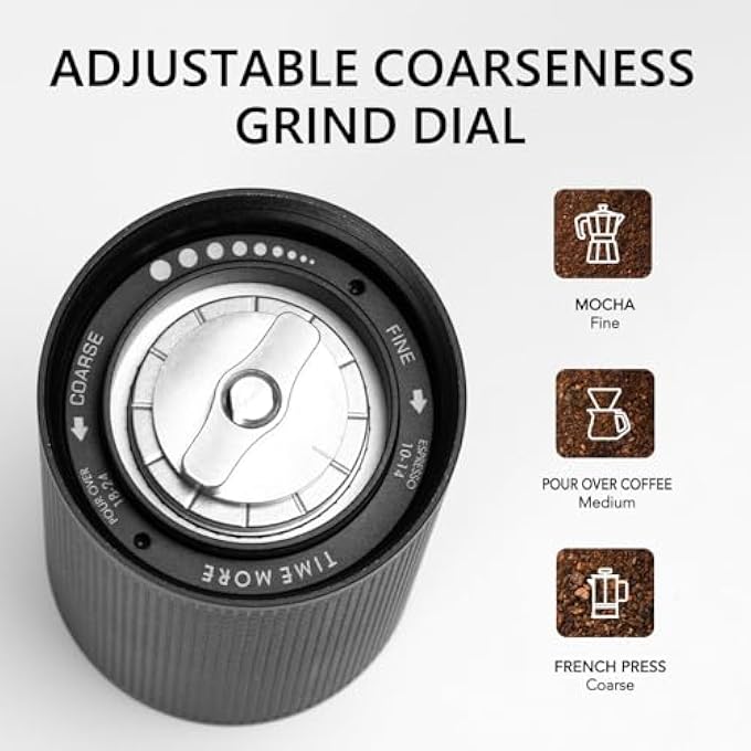 TIMEMORE Manual Coffee Grinder Stainless Steel Conical Hand Grinder Burr Chestnut C2S Internal Adjustable Setting Capacity 20G Pour Over Mocha Coffee For Travel Camping Home Black - Image 5