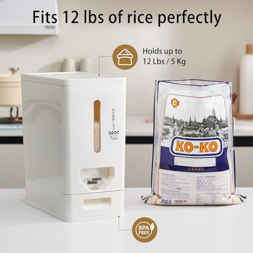 UFORU Rice Dispenser 12 Lbs (6kg), Dry Food Storage Container Sealed Moisture-Proof with Built-in Drawer for Kitchen Pantry Household, BPA-Free - Image 5