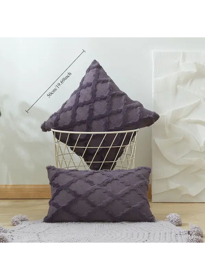Purple Geometric Striped Plush Pillow Cover 50x50cm Knit Fabric Machine Washable - Image 4