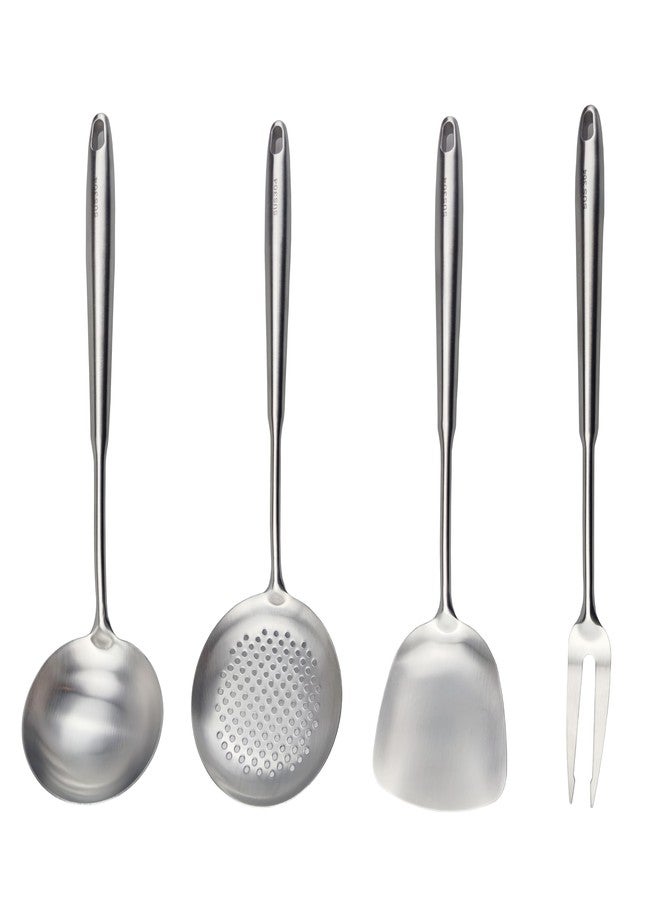 Kakamono Wok Utensils Tools for Carbon Steel, Stainless Steel Wok Spatula Set,Wok Spatula and Skimmer, Soup Ladle,Meat Fork,4-PiecesCooking Tools & Serving Utensil 15inch - Image 1