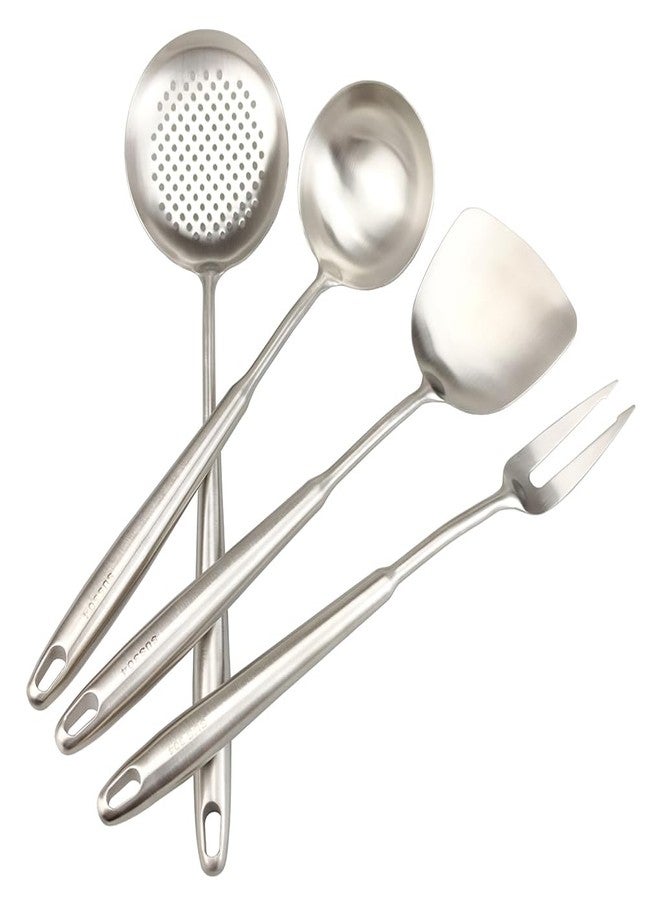 Kakamono Wok Utensils Tools for Carbon Steel, Stainless Steel Wok Spatula Set,Wok Spatula and Skimmer, Soup Ladle,Meat Fork,4-PiecesCooking Tools & Serving Utensil 15inch - Image 2