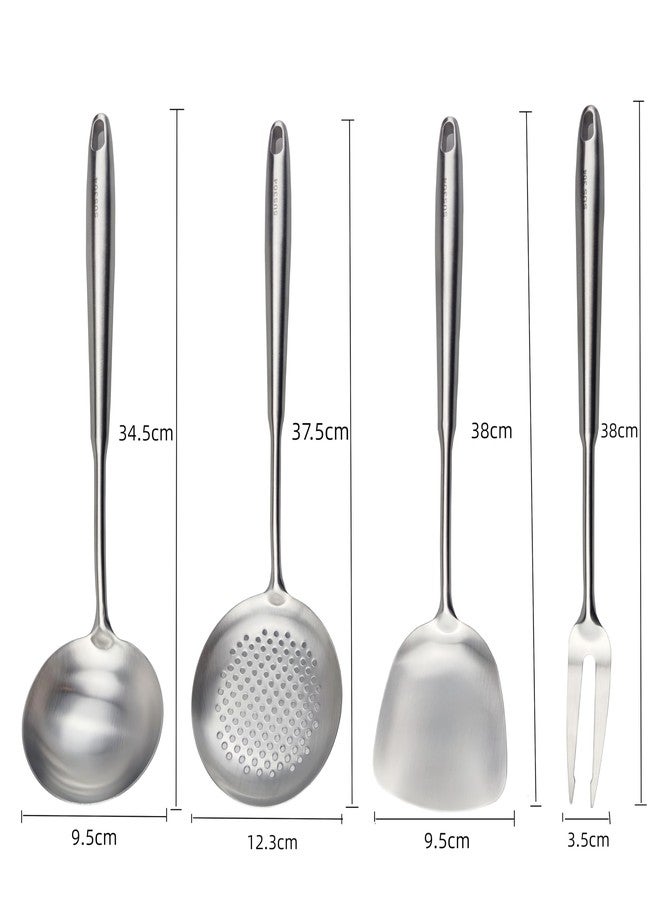 Kakamono Wok Utensils Tools for Carbon Steel, Stainless Steel Wok Spatula Set,Wok Spatula and Skimmer, Soup Ladle,Meat Fork,4-PiecesCooking Tools & Serving Utensil 15inch - Image 3