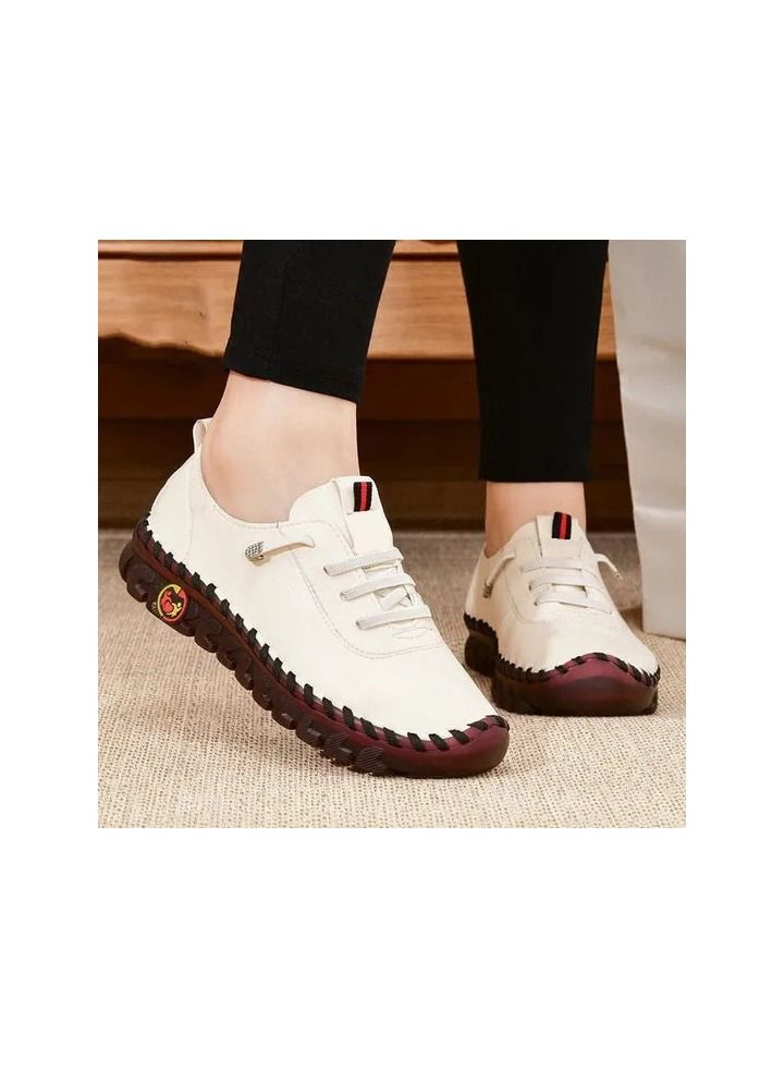 1-Pair New Spring and Summer Ladies Casual Leather Shoes,Rubber Soft Bottom Improve Overall Foot Comfort Women's Shoes,Colour White,Size 35 Yard - Image 1