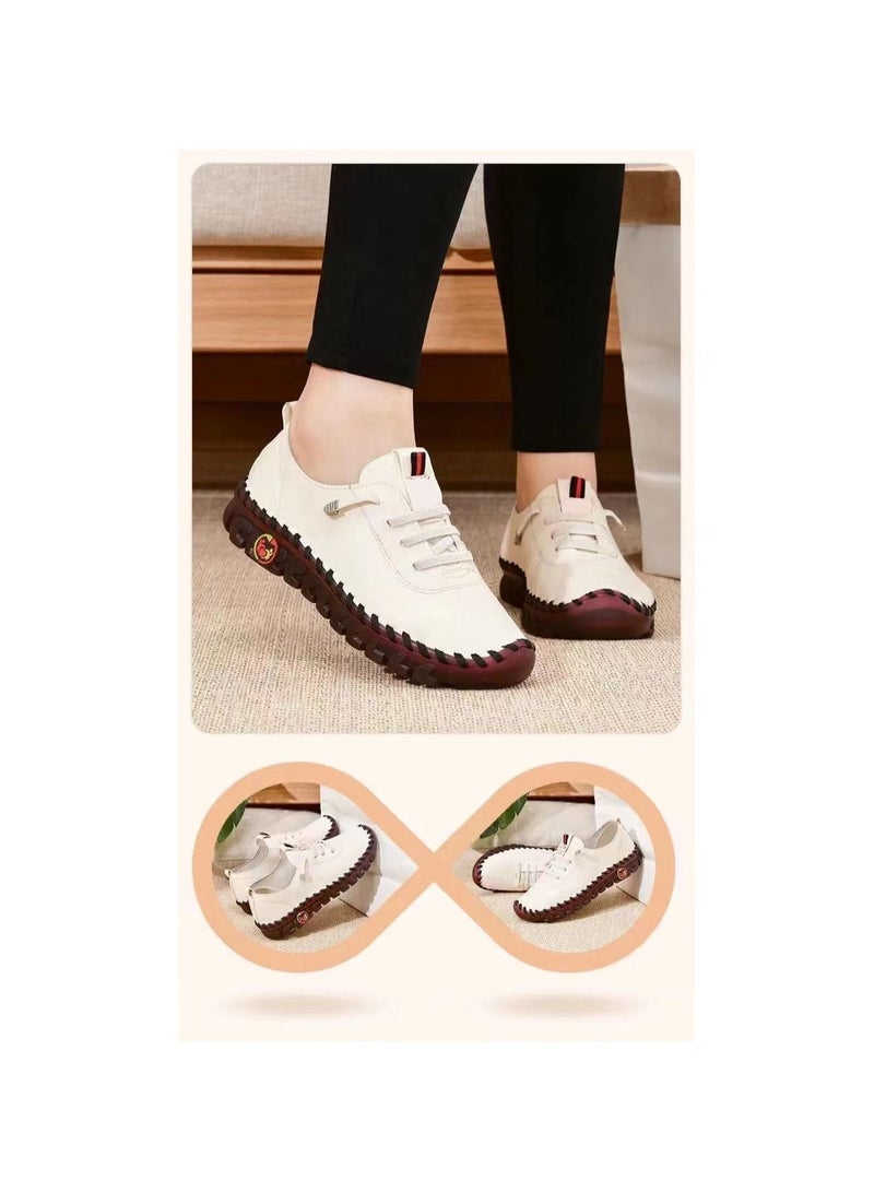 1-Pair New Spring and Summer Ladies Casual Leather Shoes,Rubber Soft Bottom Improve Overall Foot Comfort Women's Shoes,Colour White,Size 35 Yard - Image 5