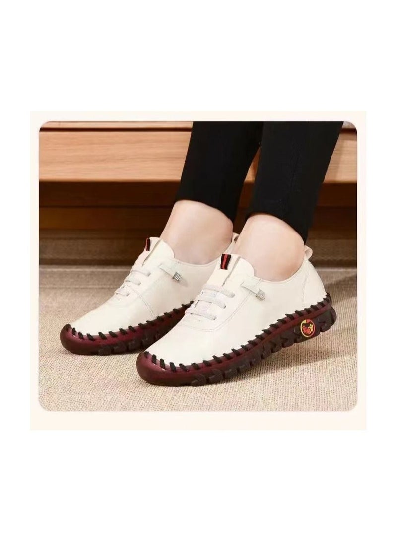 1-Pair New Spring and Summer Ladies Casual Leather Shoes,Rubber Soft Bottom Improve Overall Foot Comfort Women's Shoes,Colour White,Size 35 Yard - Image 3