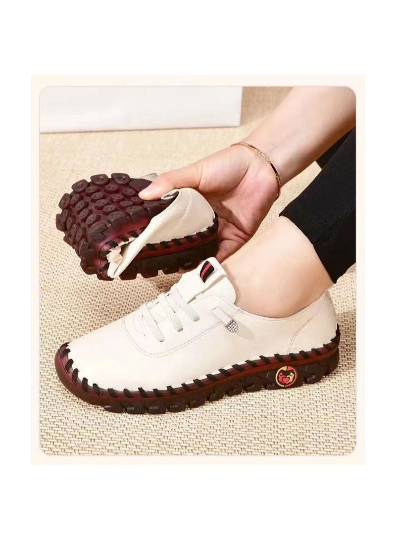 1-Pair New Spring and Summer Ladies Casual Leather Shoes,Rubber Soft Bottom Improve Overall Foot Comfort Women's Shoes,Colour White,Size 35 Yard - Image 4