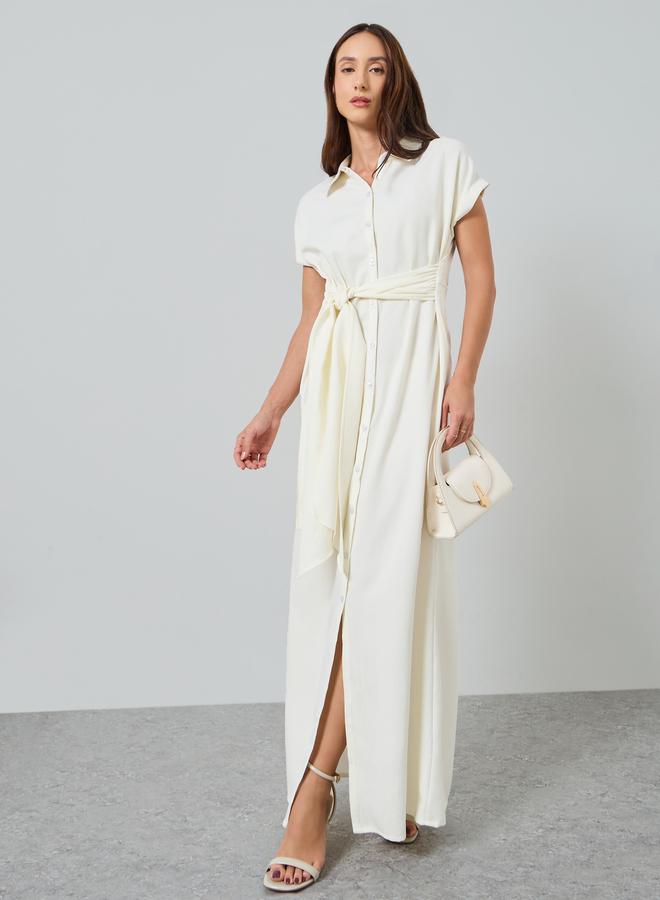 Maxim Creation Women White Maxi Shirt Dress with Belt - Image 1