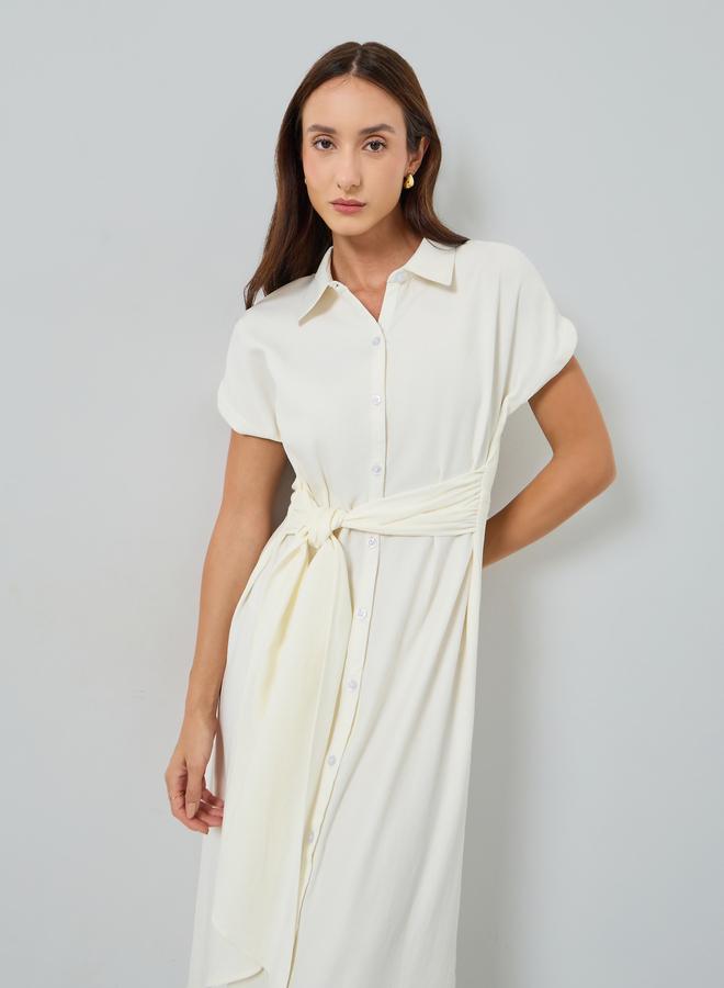 Maxim Creation Women White Maxi Shirt Dress with Belt - Image 2