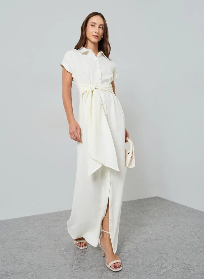 Maxim Creation  Women White Maxi Shirt Dress with Belt for Women | Best Price UAE