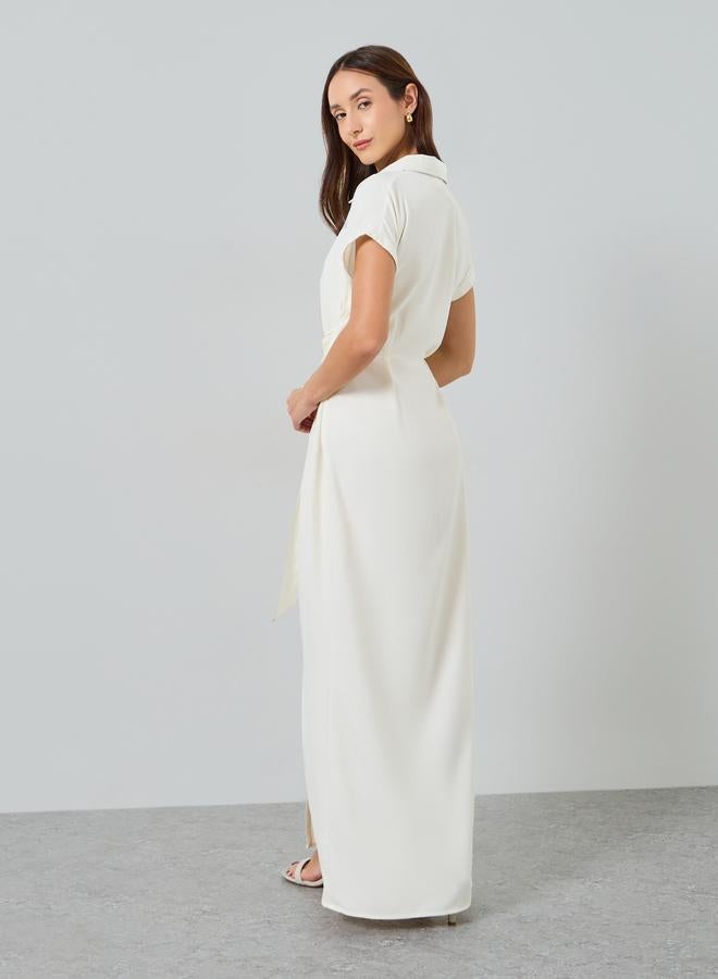 Maxim Creation Women White Maxi Shirt Dress with Belt - Image 5