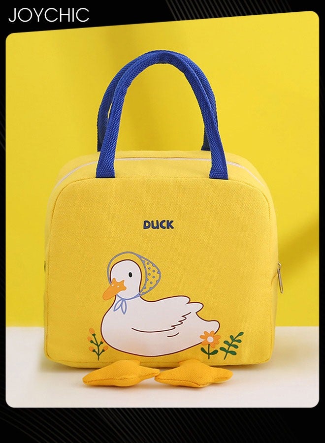 Joychic Lovely Cartoon Duck Design Lunch Bag Aluminum Foil Heat Preservation Canvas Bento Bag for Men Women School Office Outdoor Picnic - Image 3